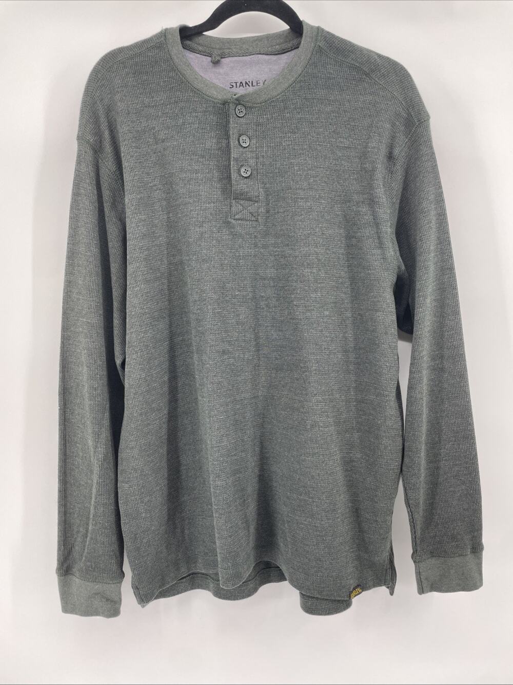 Stanley Mens XL Shirt Green Long Sleeve Front Button Henley Heavyweight Knit